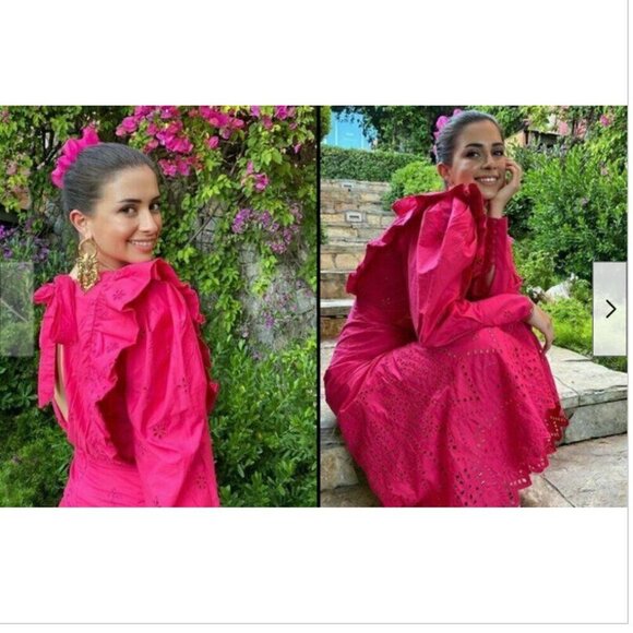 Zara Pink Eyelet Embroidered Midi Dress, Size Small NEW WITH TAG! - Picture 10 of 15